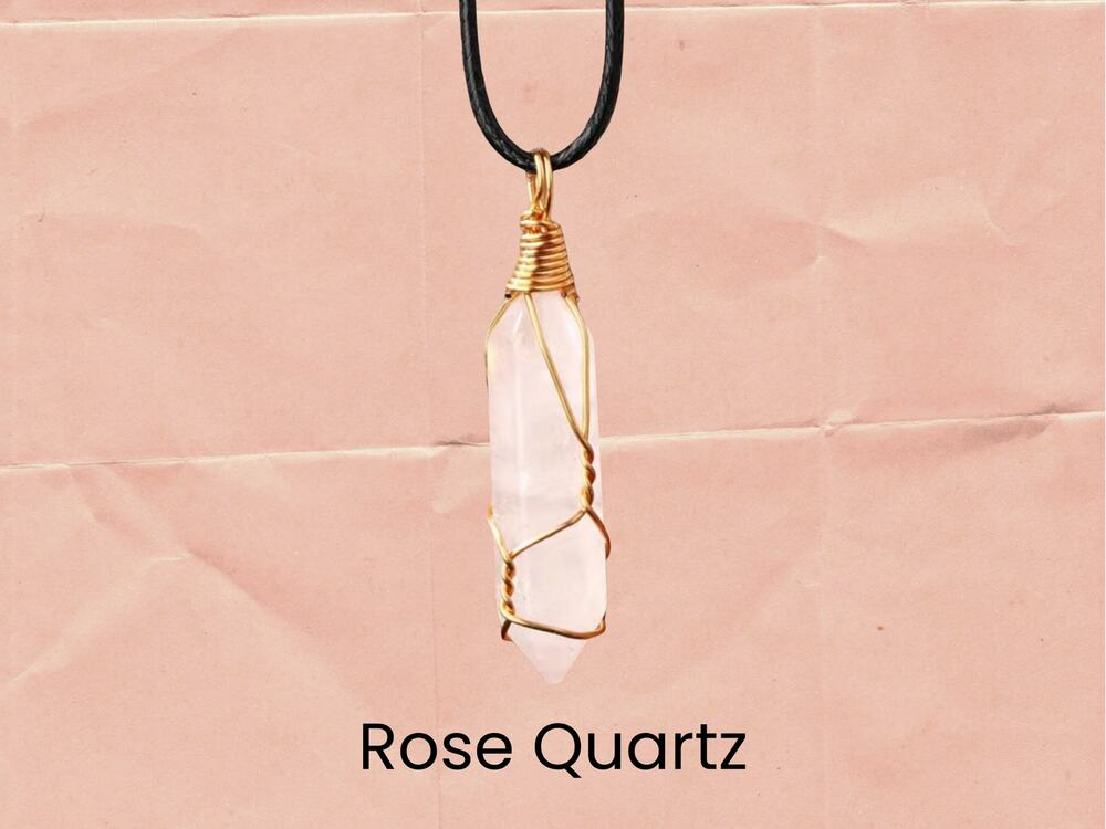 Rose Quartz Gold Wrapped Necklace Boho Pendant Necklace